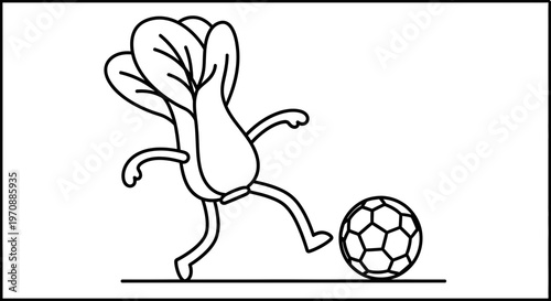 Funny Bok Choy Character Playing Soccer, Healthy Food Concept