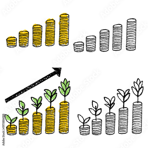 Chalk drawing investment vector for finance classes. Ideal for symbolizing vintage economic market studies, chalkboard wealth generation, and school budget planning.