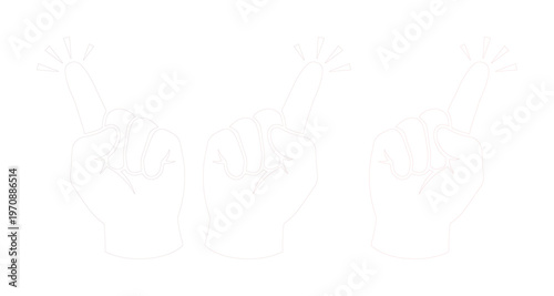 Three white line art hands with index fingers pointing up, a minimalist vector illustration for attention-grabbing UI/UX design, web elements, and interactive digital content.