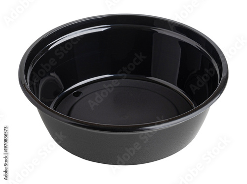 Empty black plastic food container on transparent background