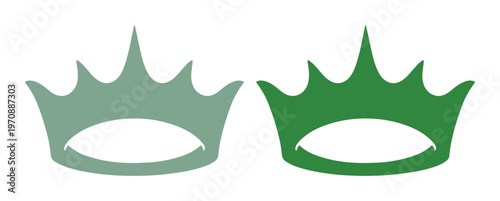 Elegant green crown vector set, two regal crown illustrations, royal symbol graphic elements, perfect for branding, logos, and decorative design projects