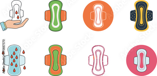 Feminine Hygiene Sanitary Pad Icon Set with Menstrual Period Protection Absorbent Pads and Women Health Care Vector Collection