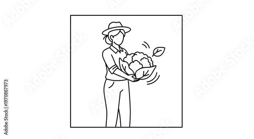 Farmer Woman Holding Fresh Cauliflower Harvest in Garden, Healthy Organic Food