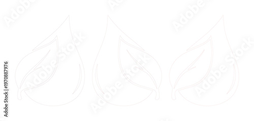 Three minimalist white water drop icons with subtle leaf details, clean vector graphics for eco-friendly branding, nature-inspired design elements, and sustainable product labels.