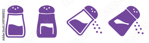 Salt and Pepper Shaker Vector Icons, Purple Seasoning Dispenser Graphic Elements, Food Flavoring Symbols for Cooking and Restaurant Menus