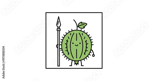 Cute Gooseberry Character Holding a Spear, Funny Fruit Mascot, Vector Illustration