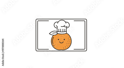Cute Orange Character Wearing Chef Hat, Smiling, Food Concept Illustration