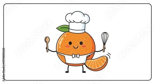 Cute Orange Chef Character with Spoon and Whisk, Cooking Concept