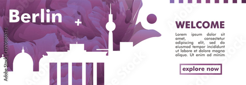 Berlin, Germany city banner with skyline, cityscape, landmarks. Horizontal travel vector illustration layout for website, page, presentation, header, footer