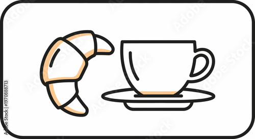 Croissant and Coffee Cup Icon: Breakfast, Morning, Cafe, Bakery, Food and Drink Graphic