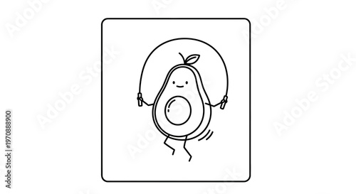 Cute Avocado Character Jumping Rope, Healthy Lifestyle, Fitness Fun