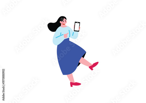 スマホを見せる女性のイラスト