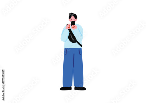 スマホを操作する男性のイラスト