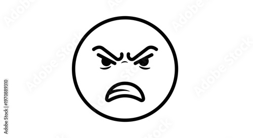 Angry Face Emoji Icon, Furious Expression, Negative Emotion Symbol, Vector Illustration