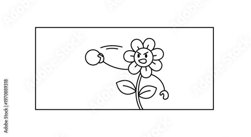Angry Flower Throwing Ball, Cartoon Character, Funny Plant Animation