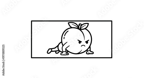Angry Peach Doing Push-ups Cartoon Character