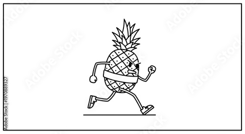 Angry Pineapple Character Running Fast, Cartoon Style