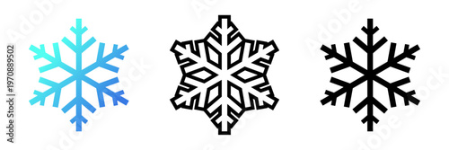 雪の結晶アイコンセット スノーフレークの冬・天気シンボル シンプルUIベクター素材 / Snowflake icon set winter weather symbol simple outline silhouette vector
