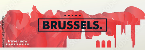 Brussels, Belgium city banner with skyline, cityscape, landmarks. Horizontal travel vector illustration layout for website, page, presentation, header, footer