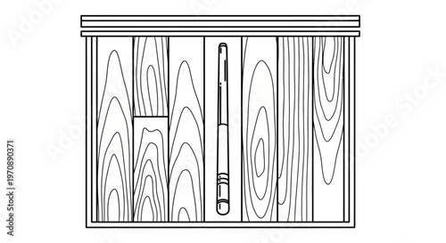 Billiard Cue Stick in Wooden Rack, Top View Line Drawing