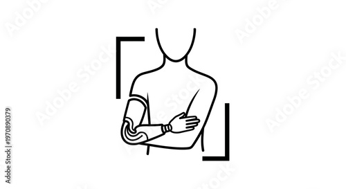 Bionic Arm Prosthetic Icon: Humanoid Figure with Robotic Limb and Focus Frame