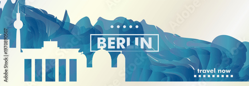 Berlin, Germany city banner with skyline, cityscape, landmarks. Horizontal travel vector illustration layout for website, page, presentation, header, footer