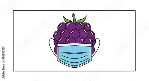 Blackberry Wearing a Blue Medical Face Mask - Healthy Fruit Concept