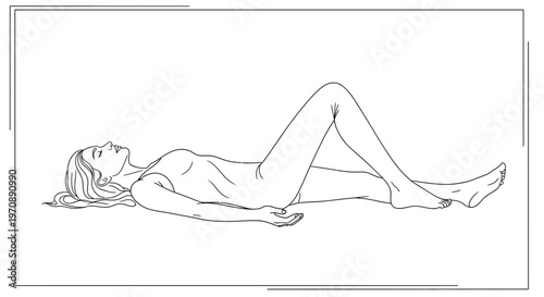 Woman Relaxing on Floor, Legs Bent, Eyes Closed - Peaceful Rest and Mindfulness