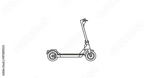 Electric Kick Scooter Vector Line Art Illustration Isolated on White Background