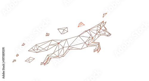 Abstract Geometric Jumping Fox Vector Illustration in Low Poly Line Art Style