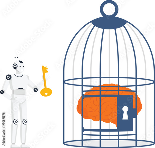 фотографія Robot automation success, human failure concept, artificial intelligence dominan