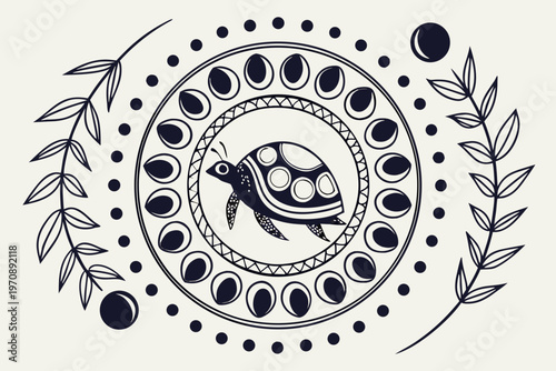 Decorative Turtle Mandala Circular Pattern Vintage Style Illustration