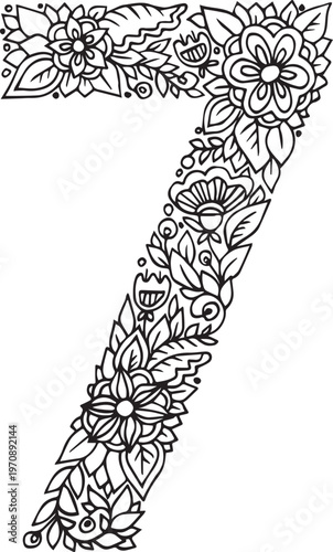 Beautiful Black color English number design 7