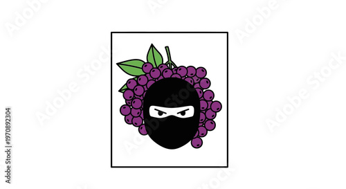 Ninja Masked Face Hiding Behind Bunch of Purple Grapes, Fruit Secret Concept
