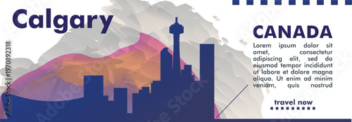 Calgary, Canada city banner with skyline, cityscape, landmarks. Horizontal travel vector illustration layout for website, page, presentation, header, footer