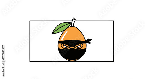 Ninja Orange Fruit Character with Mask and Leaf, Funny Cartoon Mascot