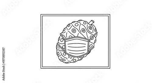 Noni fruit wearing a protective face mask, concept of health and protection