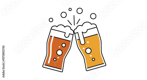Two Beer Glasses Clinking Cheers Celebration Icon.