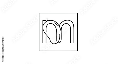 Minimalist Mango Letter M Logo Design, Fruit Alphabet, Vector Icon