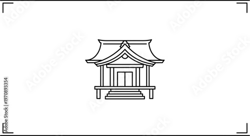 Minimalist Japanese Shrine Icon, Traditional Architecture, Outline Vector Art