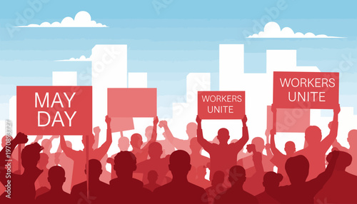 A crowd of people protest with signs in a city