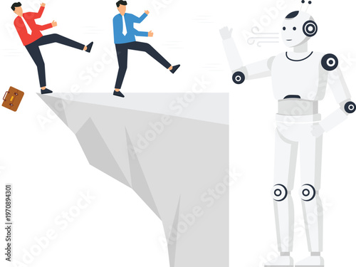 Robot displacing human workers automation job loss artificial intelligence future work technological unemployment business competition digital transformation economic change cliff edge