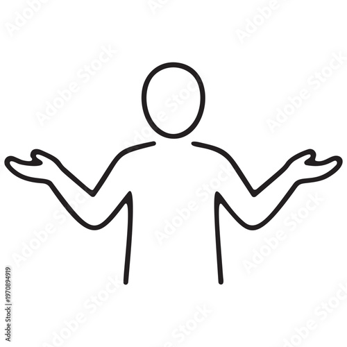 Man shrugging shoulders and showing palms minimalist line icon