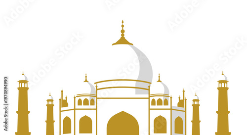 Taj Mahal Architectural Landmark Illustration.