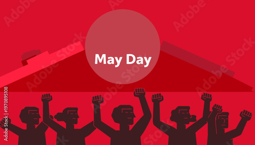 People celebrate May Day with fists raised in solidarity outdoors