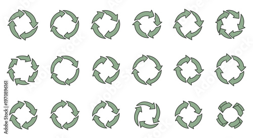 Circular Arrows Icon Set: Recycle, Refresh, Loop, and Process Symbols Collection