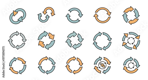 Circular Arrows Icon Set: Refresh, Cycle, Loop, Process, and Rotation Symbols