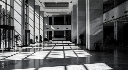 Modern Corporate Lobby Interior in Black and White