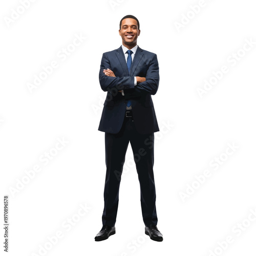 Confident Male Professional in Suit Standing with Arms Crossed.