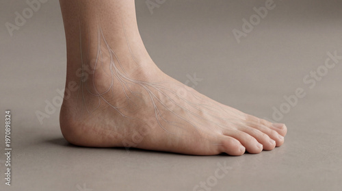 Delicate tendrils of sensation branching across a human foot, revealing the hidden architecture of touch and movement